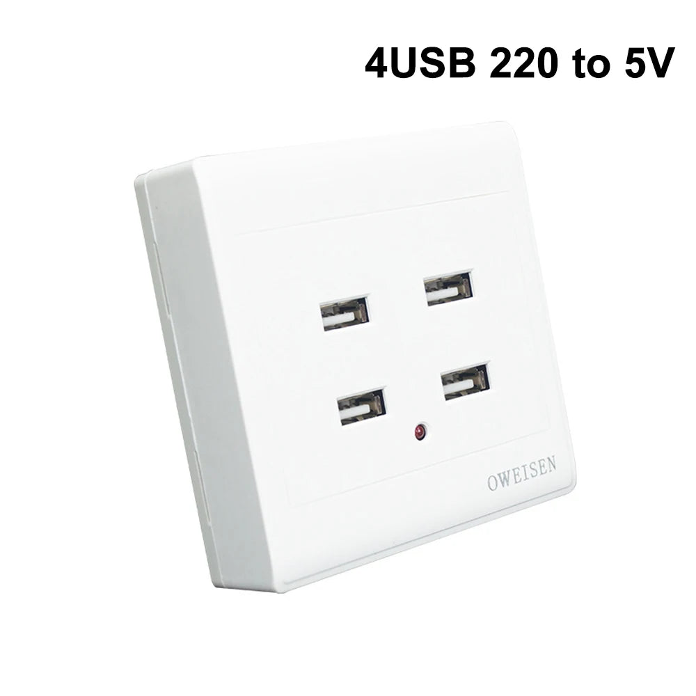 2/4 Ports USB Electrical Socket Wall Mounting Charger Station Power Adapter Plug Outlet 36V 220V to 5V for Home Office Use