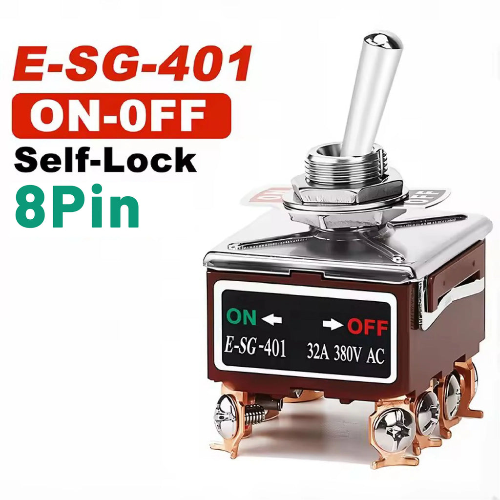 2/3/4/6/8/9/12Pin E-SG Toggle Switch 32A 250VAC Rocker Switch Self-Locking E-SG Power Switch with Brass Screw Foot Pin
