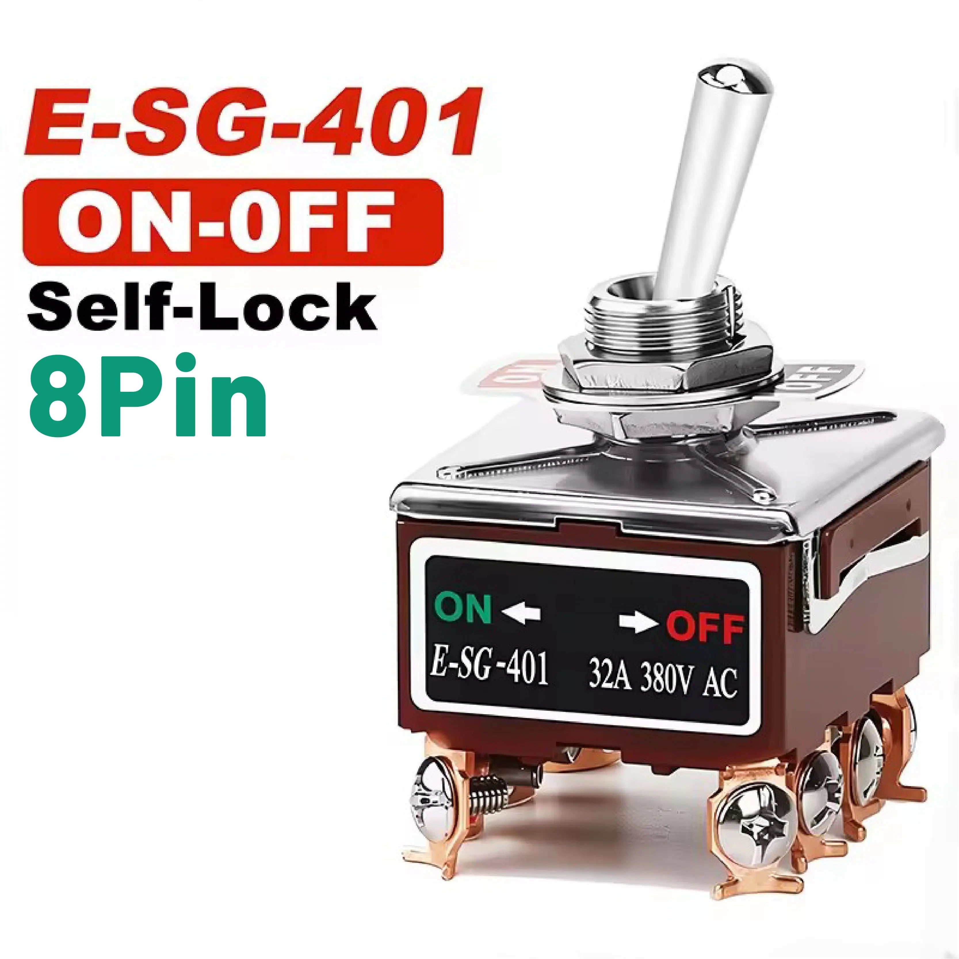 2/3/4/6/8/9/12Pin E-SG Toggle Switch 32A 250VAC Rocker Switch Self-Locking E-SG Power Switch with Brass Screw Foot Pin