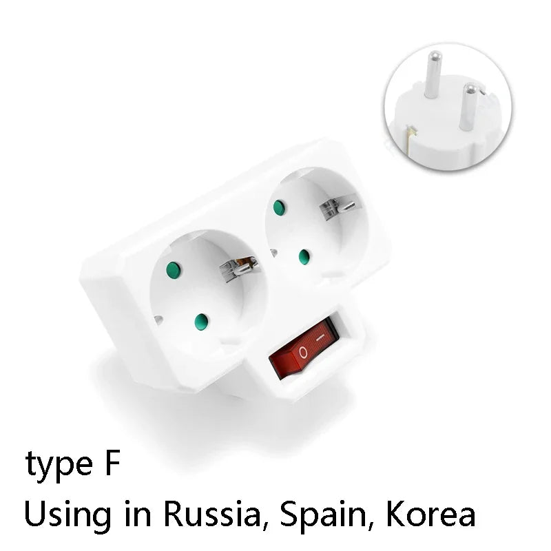 EU Extension Socket With Switch ON/OFF Electrical Plug European Standard Russia Spain Ukraine Korea Power Converter Plug Adapter