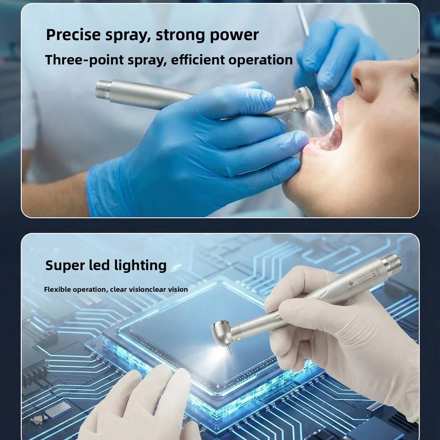 LED Light Dental High Speed Handpiece Ceramic Bearing Cartridge Rotor Push Button Air Turbine Triple Water Spray B2 M4 2/4 Holes