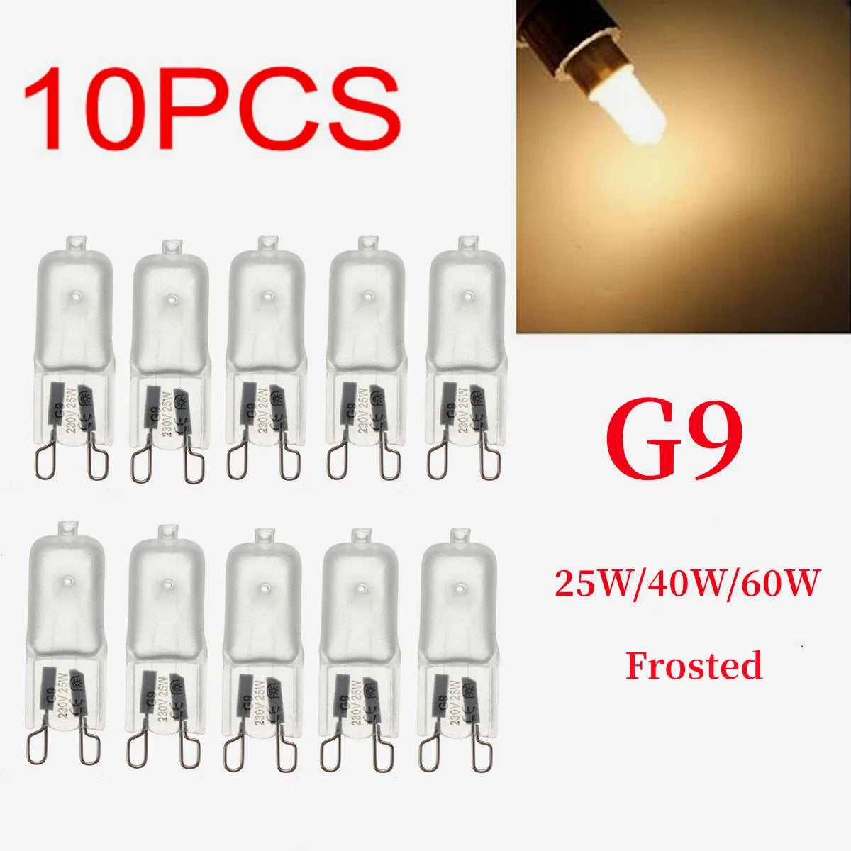 10pcs G9 AC 200-240V 25W 40W 60W Portable Warm Light Halogen Bulb Light Lamp 2700K Globe Capsule Clear Bulbs	2 Pin Base