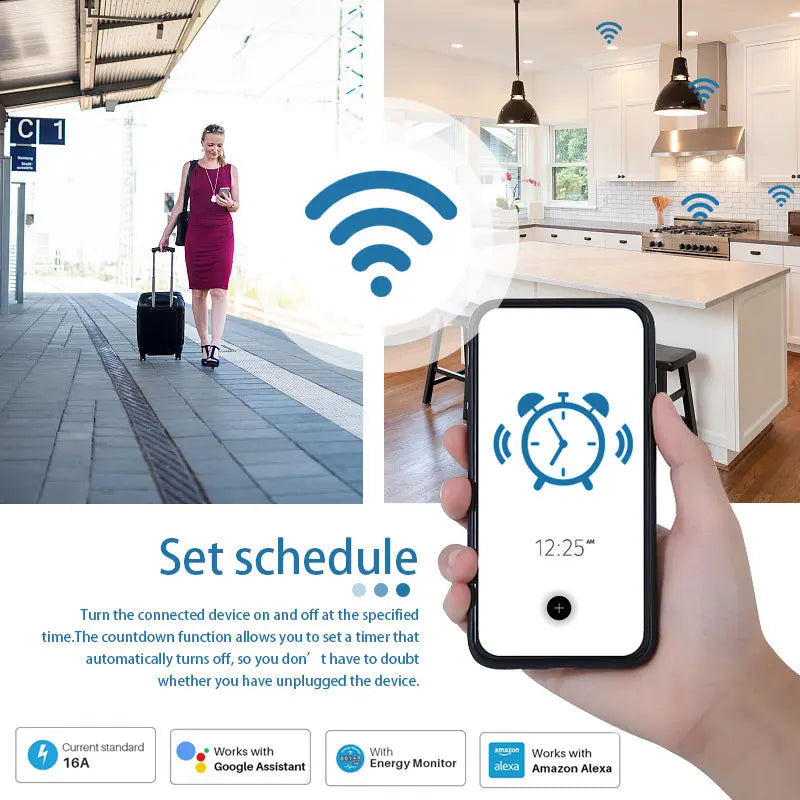 Tuya 16A 20A EU Smart Socket WiFi Smart Plug With Timing Function Voice Control Alexa Google Assitant