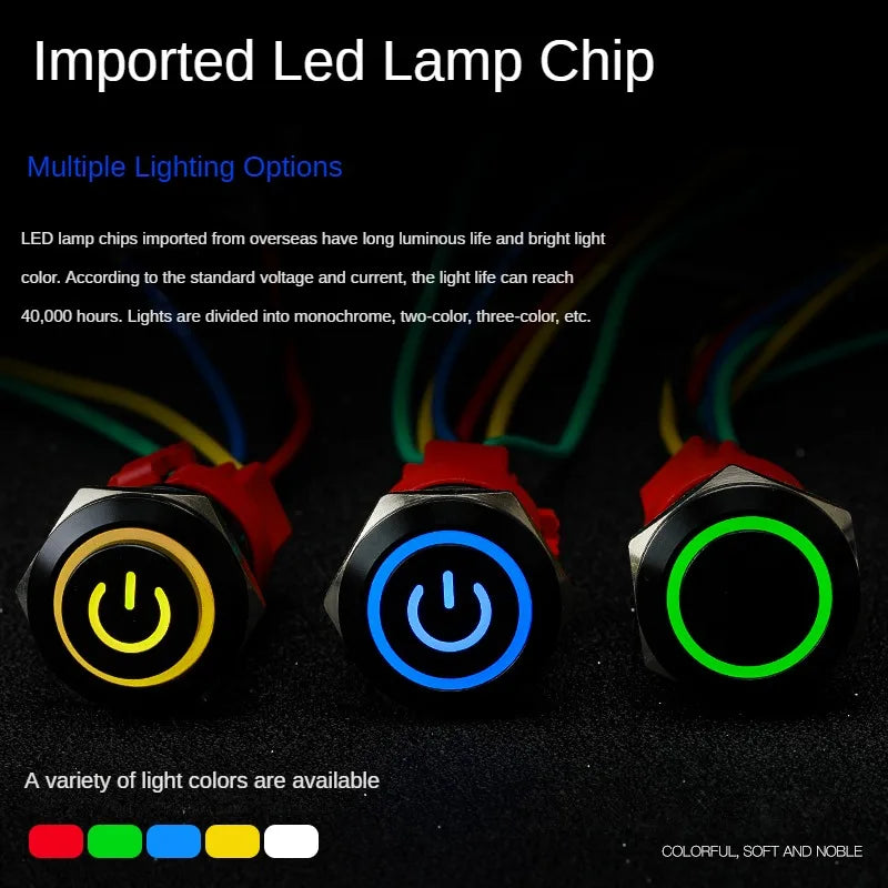 16/19/22mm Latching Push Button Switch 12/24/220V On Off BLack with LED  for with Wire Socket Plug Self-Locking/Self-reset power