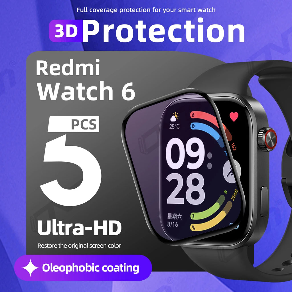 3D Protection Film for Xiaomi Redmi Watch 6 Screen Protector, Full Coverage Anti-scratch for Watch6 Accessories ( Not Glass )