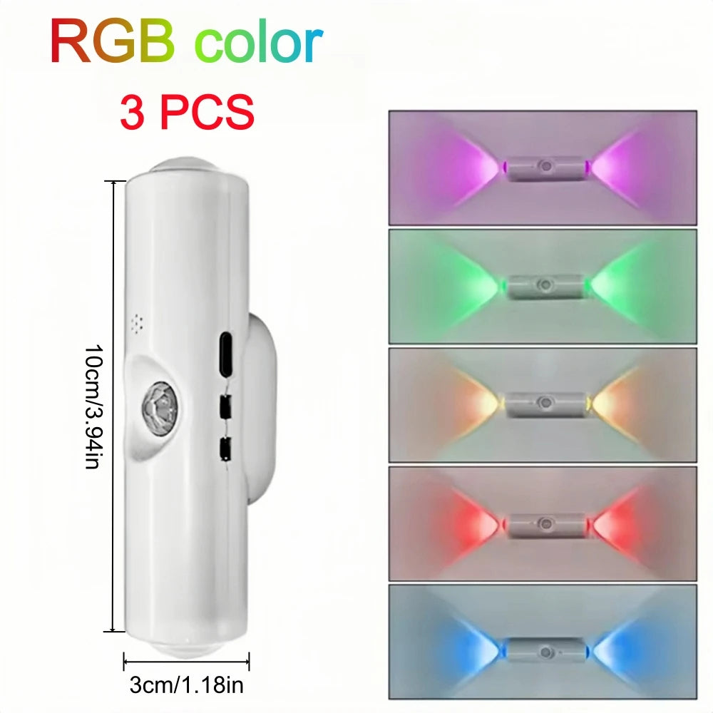 Rechargeable Motion Sensor Magnetic Wall Lamp Smart LED Double-head RGB Gradient Night Light for Bedroom Closet Home Decor