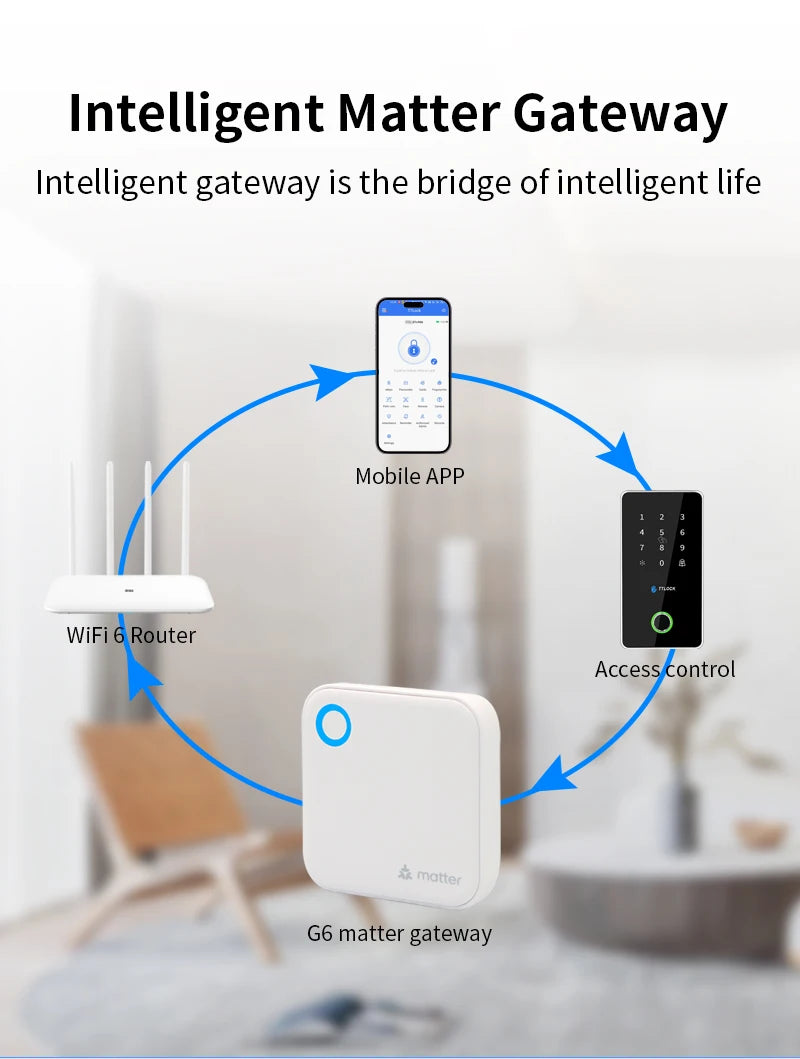 TTLOCK Matter Gateway G6 Bluetooth to Wifi Smart Home Hub 2.4G WiFi Compatible With TTlock App Apple Home Control for Door Locks