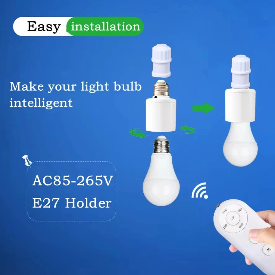 E27 85V-265V Wireless Remote Control Smart Timer Switch Lamp Holder Multi Light Switch Baby Room Bedroom Home Smart Timer Switch