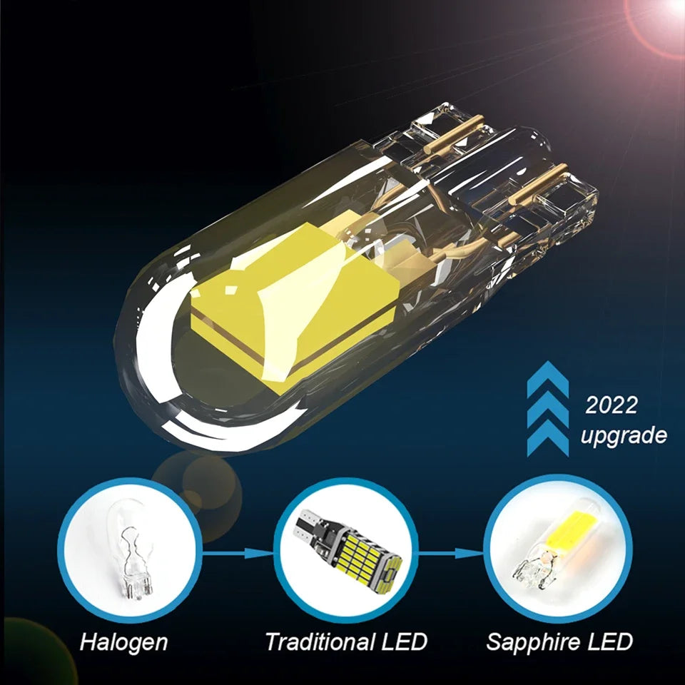 2x T10 LED W5W Car Light 2022 Newest Sapphire COB Glass Lamp Bulb Auto Accessories Drive-free Wedge Turn Door Reading 12V 6000K