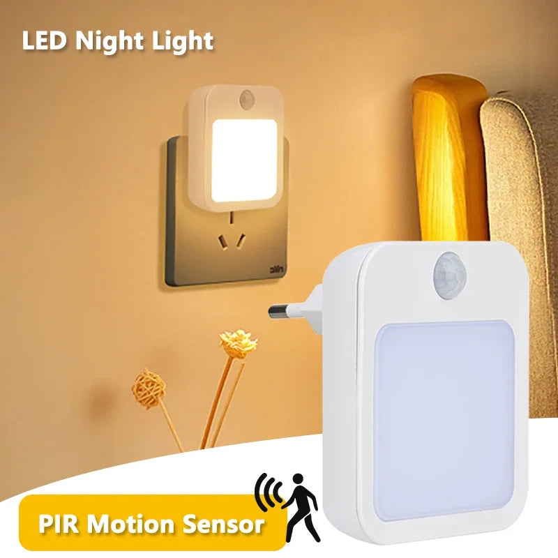 Motion Sensor Night Light LED Dimmable Bedside Lamp EU/US Plug Kids Nursery Corridor Lighting Wireless Touchless Night Lamp