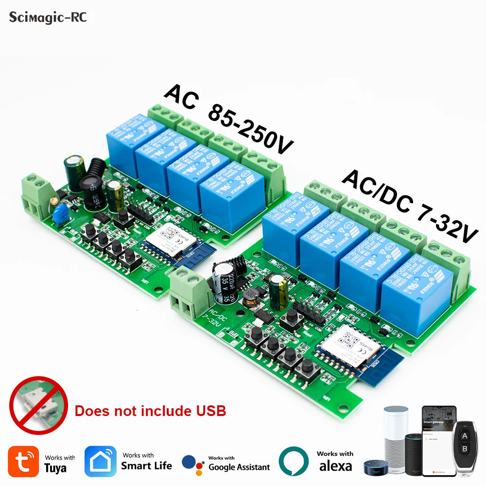 Tuya Relay 4CH Smart Home Switch Module 5V 12V 32V 220V RF 433 Radio Remote Control Work With Alexa Google Home