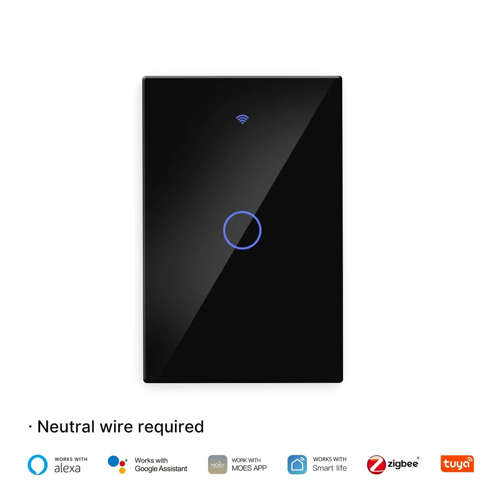 MOES Tuya ZigBee Smart Light Switch Touch Glass Panel Fireproof Neutral Wire Required Remote Control Work With Alexa Google Home