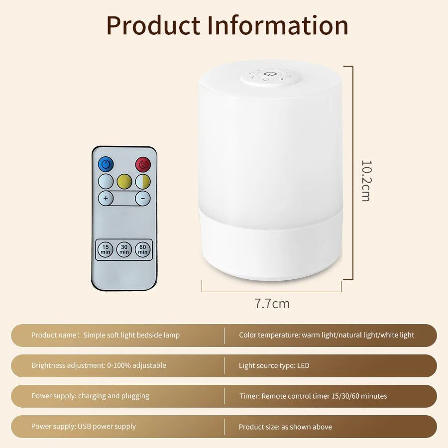 Touch Night Lamp USB LED Lamp Remote Control Switch Rechargeable Three Colors Lights Bedroom Portable Table Bedside Night Lamp