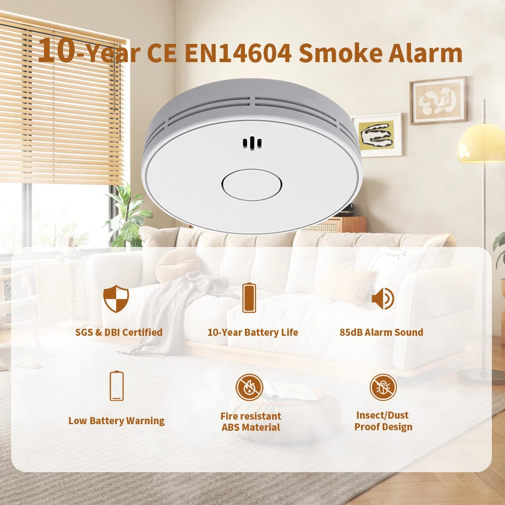 V-Come Standalone Smoke Alarms for Home, 10-Year Battery Photoelectric Smoke Detector,  EN14604 AS3786 , VS02