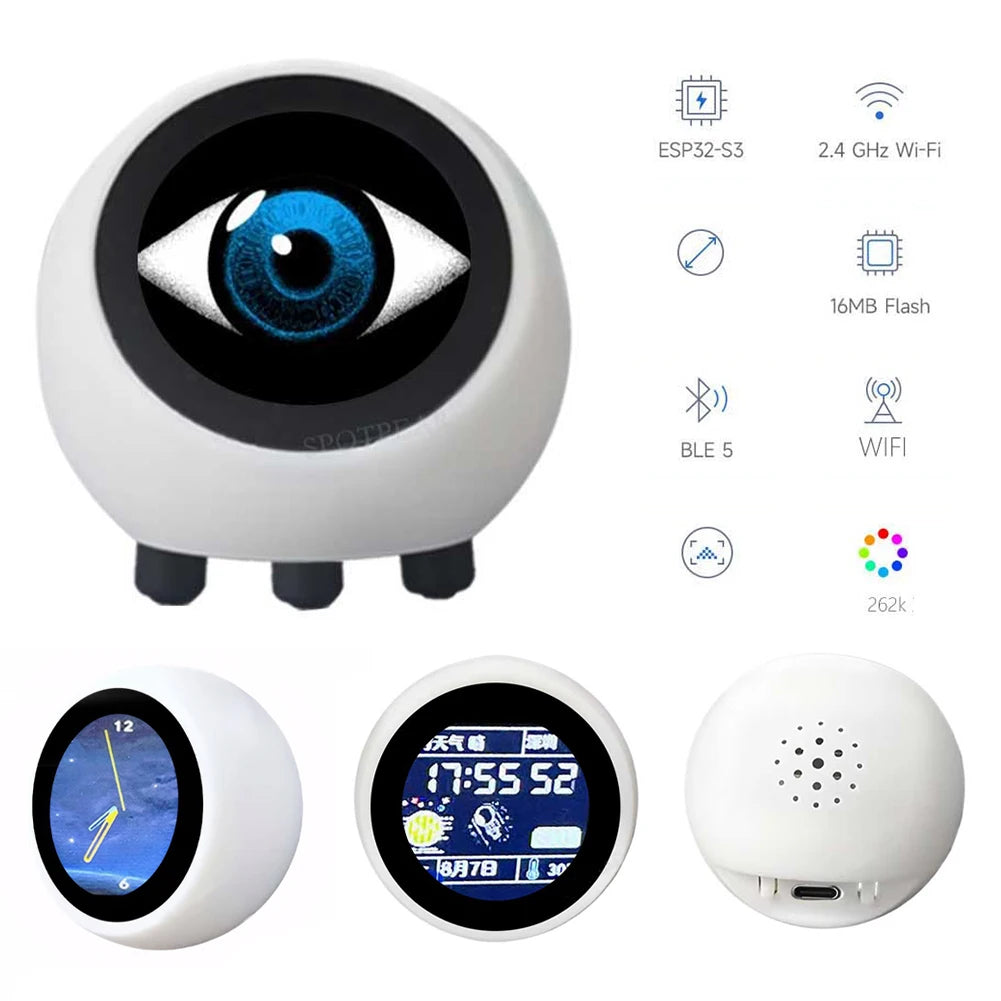 AI Voice Chat Robot No Touch Screen Multi-Function Smart Desktop Robot 1.28in Smart Assistant Robot for Home Office((No Battery)