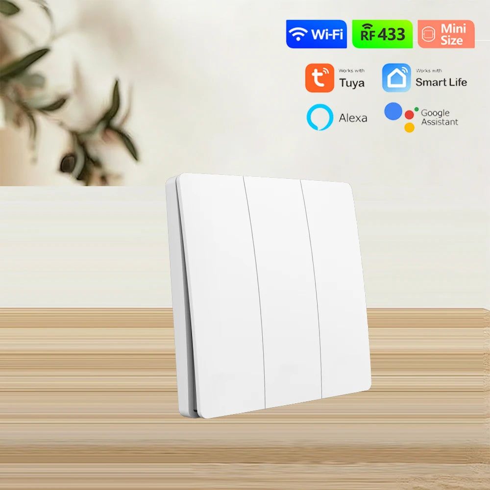 TUYA ALEXA Self-powered Wireless Wall Switch No Battery Required 86Type RF433Mhz Waterproof Switch AC110V 220V for home light