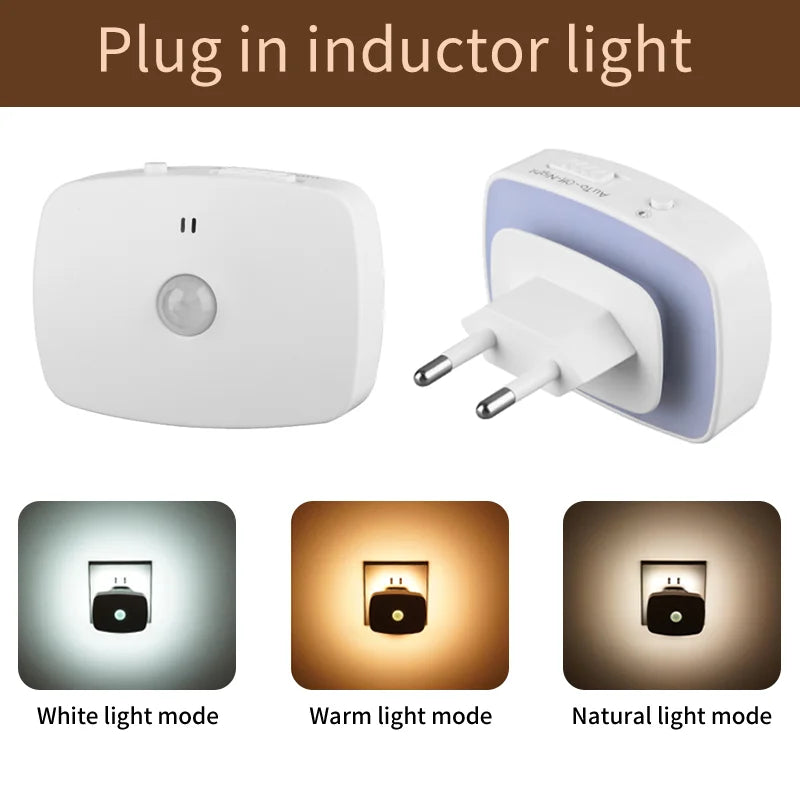 With EU Socket Motion Sensor Tri Color LED Night Light Ambient Wall Lamp for Bedroom Staircase Corridor Bathroom Entrance Hall
