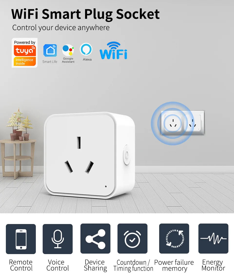 TUYA Australian and New Zealand standard smart socket voice control, wifi, mobile phone remote timing control