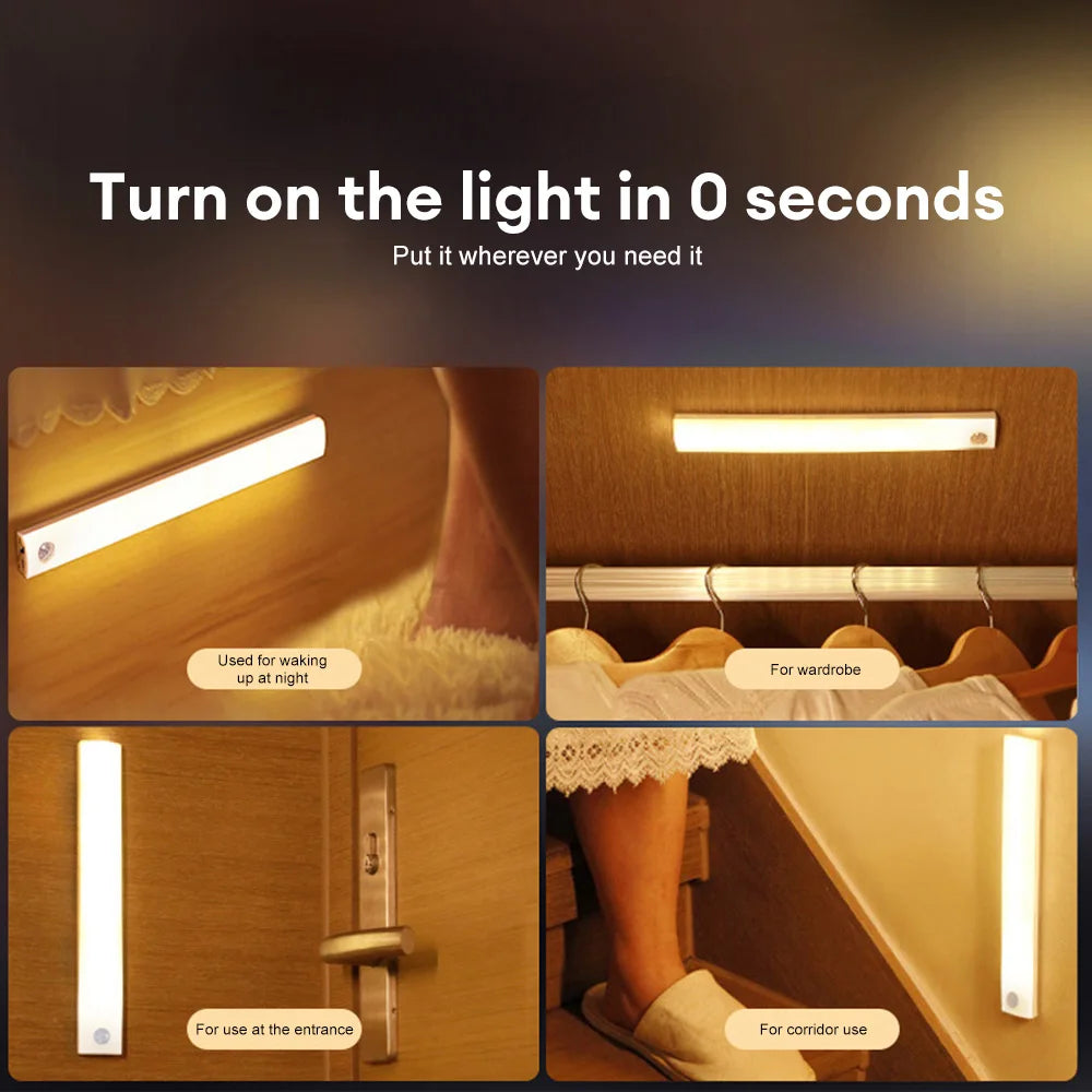 Motion Sensor Light Wireless Rechargeable LED Night Light Closet Cabinet Wardrobe Lamp Kitchen Staircase Backlight 10/20/30/50cm