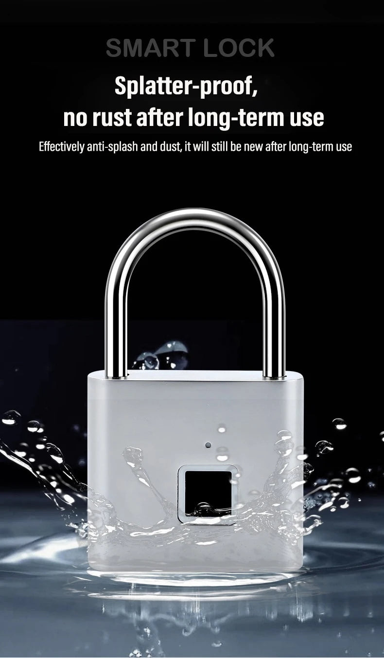 Smart Fingerprint Padlock Keyless Waterproof Zinc Alloy Biometric Padlocks USB Charging Fingerprint Lock Anti-theft Door Lock