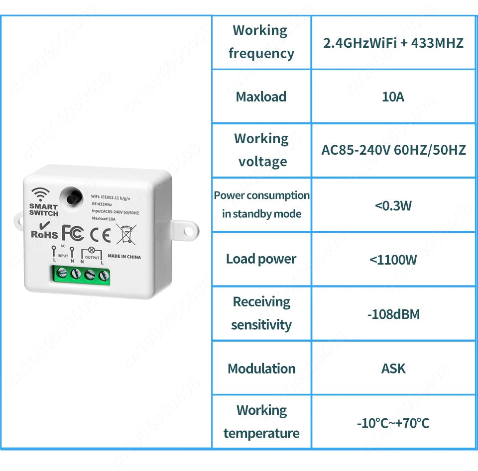 Tuya Smart Home Wifi RF433 Mhz Switch 1/2/3gang Button Switch Strong Signal Wiring-free Remote Control  Works with Alexa Google