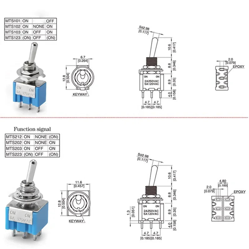 10PCS Toggle Switches Mini 3Pin 6Pin ON-ON/ON-OFF-ON ower Button Switch Car MTS-102 MTS-103 MTS-202 MTS-203