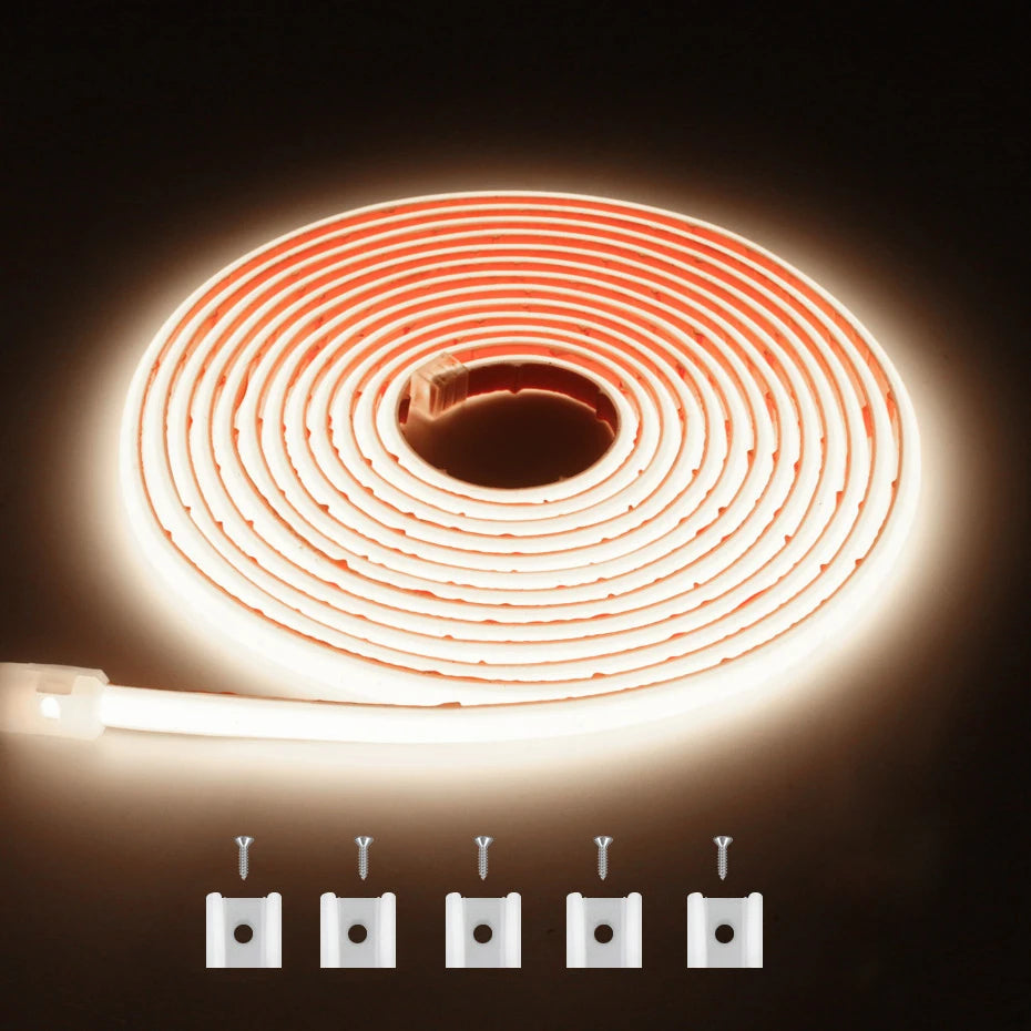 Self-adhesive 220V COB LED Strip 288LEDs/m IP65 Waterproof 1m-25m Length with Timing Dimming Switch EU/AU/UK Plug for Lighting