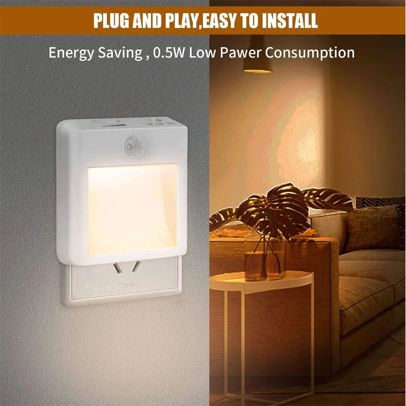 LED Night Light EU US UK AU Plug In Smart Motion Sensor Light Wall Lamp for Home Aisle Hallway Stair Kitchen Bedroom Night Lamp