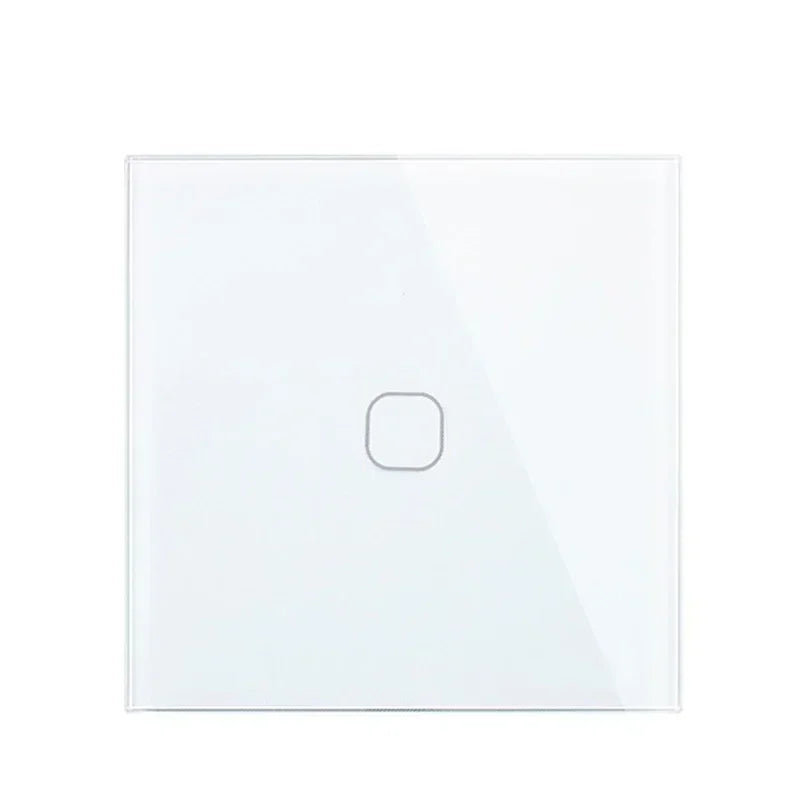 Touch Switch EU/UK Standard White Crystal Glass Panel Touch Switch, AC220V,1 Gang 1 Way, EU Light Wall Touch Screen Switch