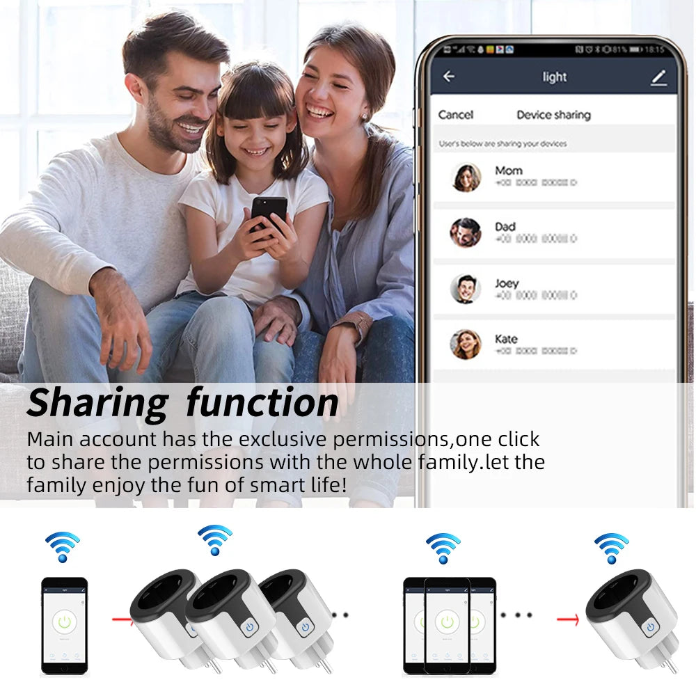 Tuya WiFi Smart Plug 16A/20A EU Smart Socket With Power Monitoring Timing Function Smart Life APP Voice Control Via Alexa Google