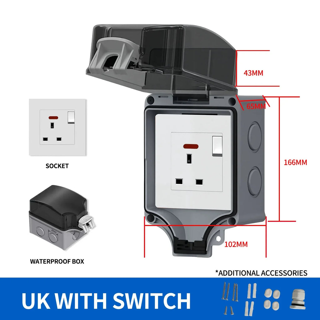 EU Socket IP66 Weather Dustproof Outdoor Plug Wall Socket Outlet Double Socket for Garden Garage Use Waterproof Box