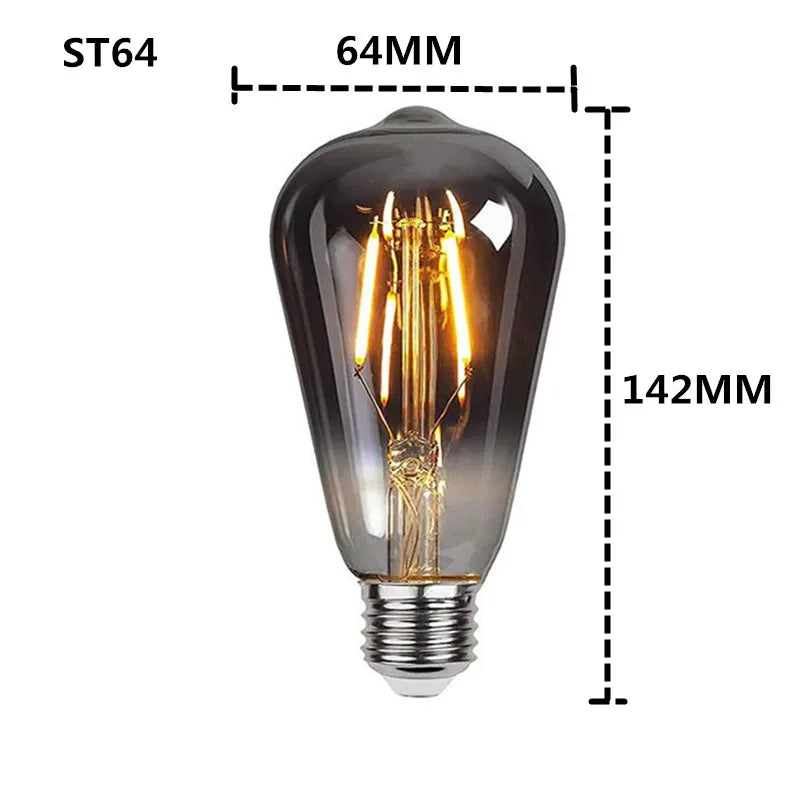 6PCS LED ST64 Smoky Gray E27 2700K Warm GSpiral Filament Bulb 4W 220V 110V Retro Vintage Decorative Lighting Dimmer Edison Lamp