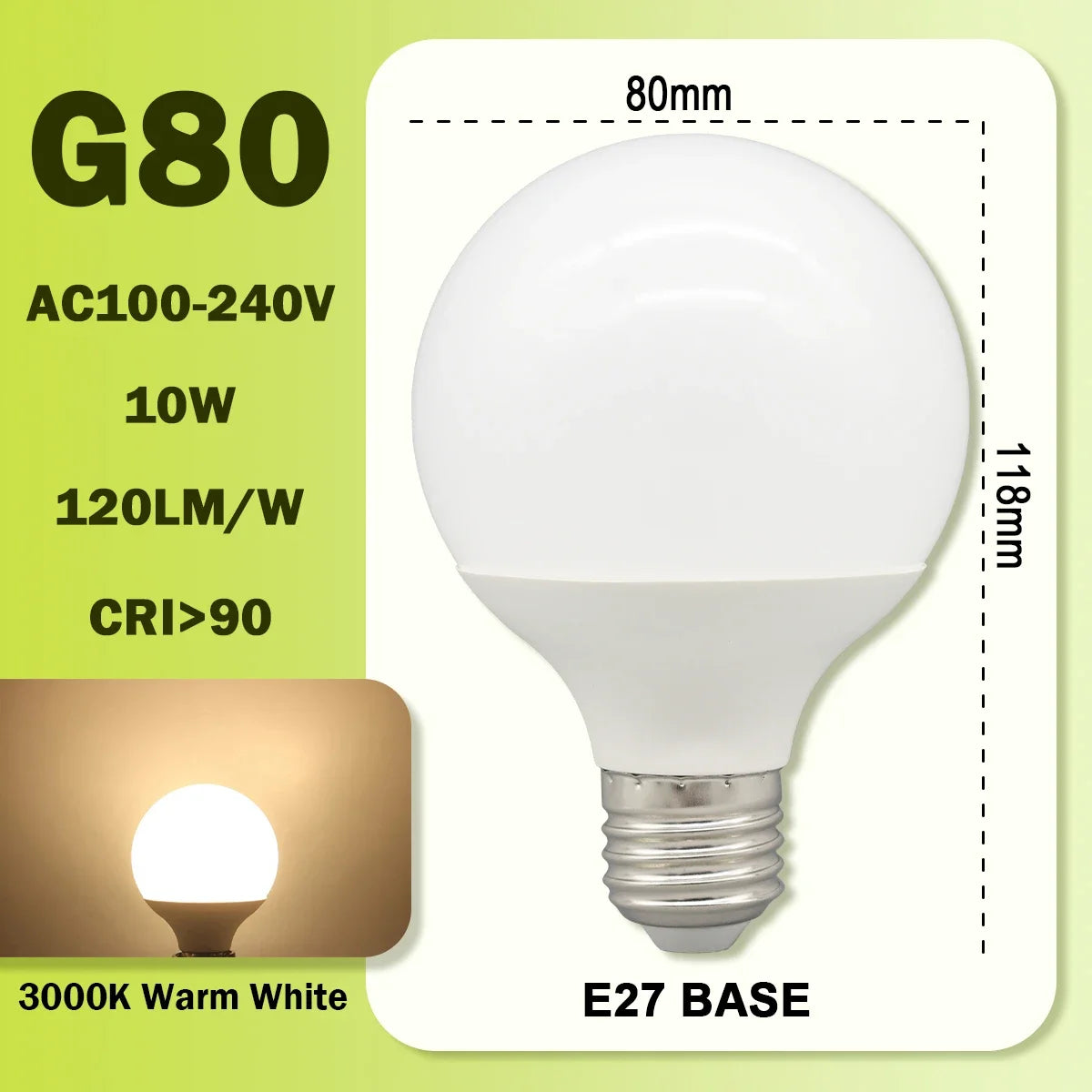 Energy Saving LED Bulb G80 G95 G120 Global Light Lamp E27 Bubble Ball Bulb 3PCS Pack RA90 White Warm White LED 110V 220V
