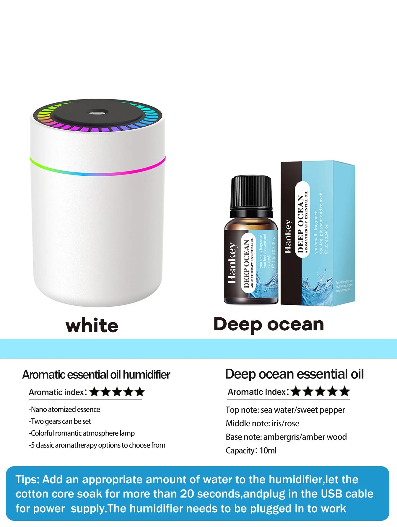 180ml Aromatherapy diffuser Humidifier Aromatherapy essential oil Air purifier Sleeping car carrying home LED 7 color light