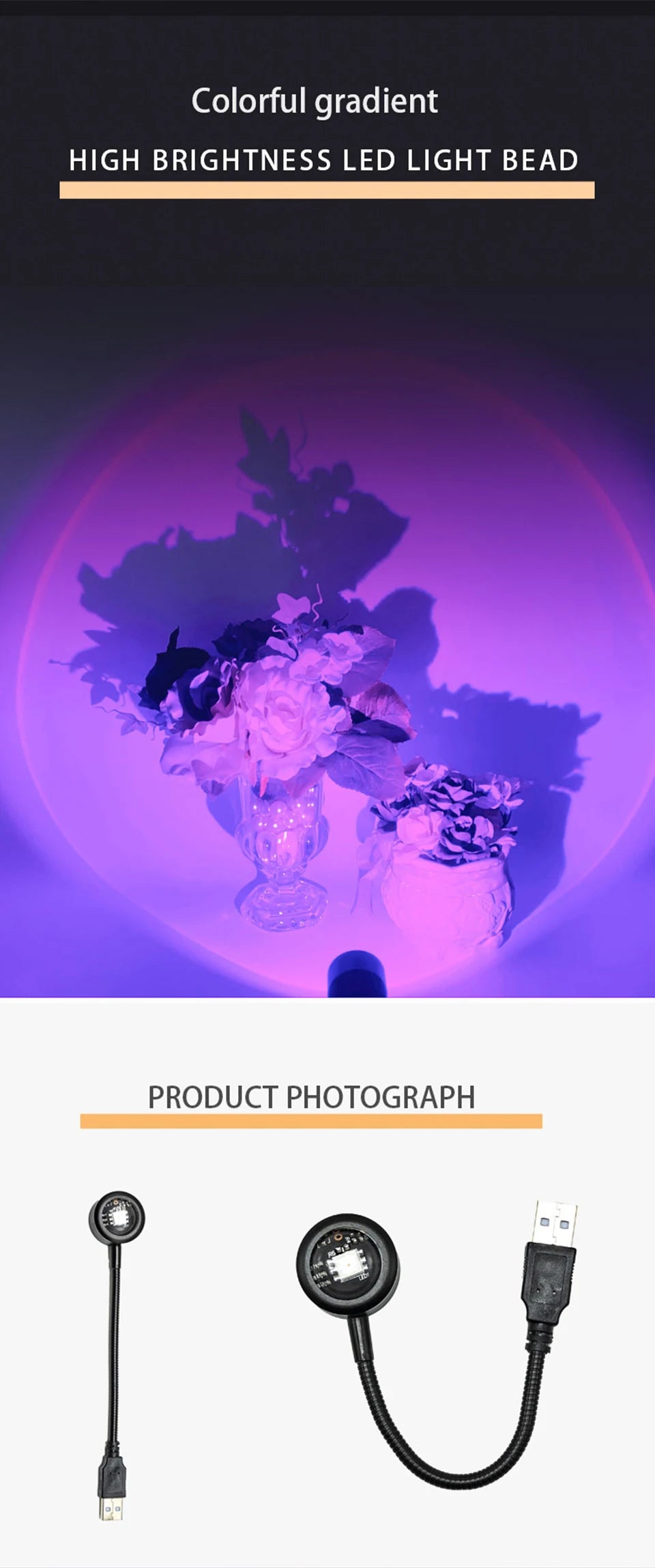 LED Sunset Lamp USB Rainbow Neon Night Light Projector Lamp Room Phone Self Photography Atmosphere Light Bedroom Wall Decor Gift