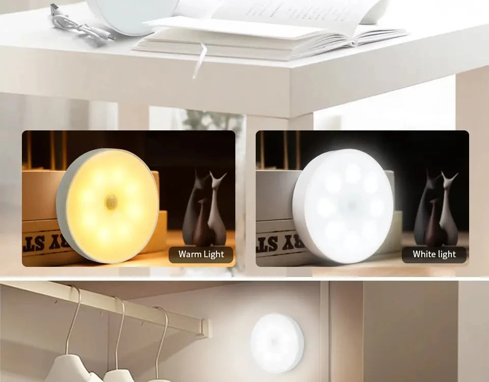 PIR Motion Sensor LED Night Light USB Rechargeable Bedroom Night Lamp Kitchen Cabinet Wardrobe Lamp Stairs Hallway Closet Lights