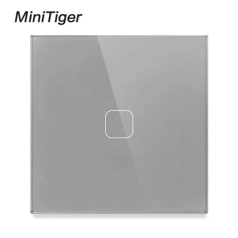 Touch Switch EU/UK Standard White Crystal Glass Panel Touch Switch, AC220V,1 Gang 1 Way, EU Light Wall Touch Screen Switch