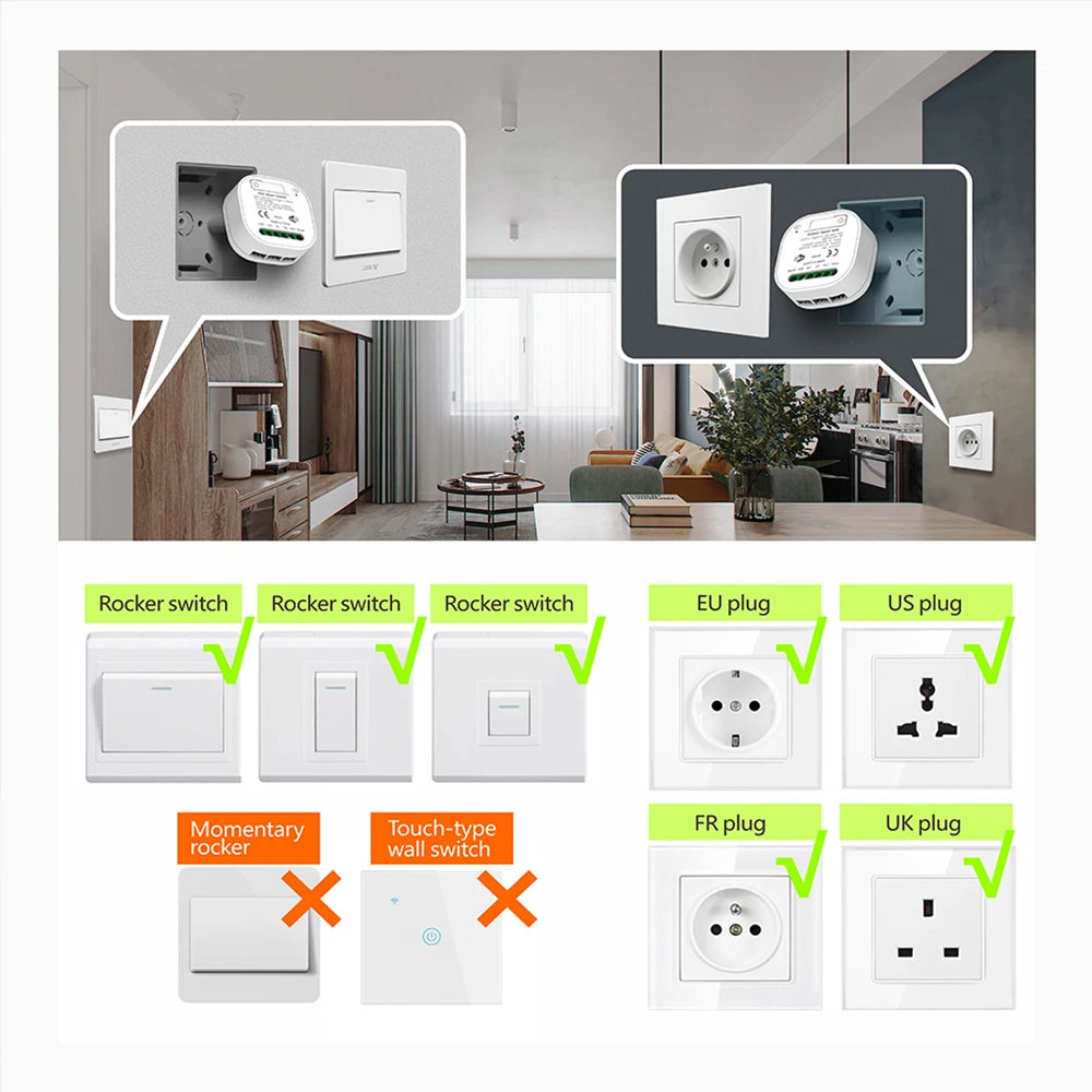 TUYA ALEXA Self-powered Wireless Wall Switch No Battery Required 86Type RF433Mhz Waterproof Switch AC110V 220V for home light