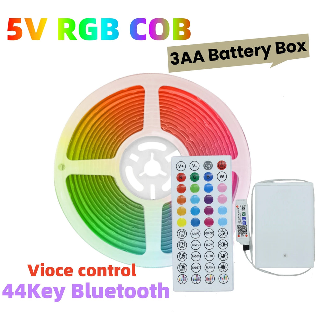 5V AA Battery RGB COB LED Strip Light Smart Bluetooth Dimmable Color Changing Flexible Tape Ribbon TV BackLight 17/24/44Key