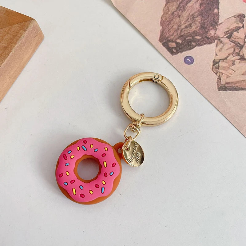 Silicone Keychain for Apple Airtags Case Protective Cover Tracker Accessories Shell Anti-scratch Air Tag Cartoon Donut Holder