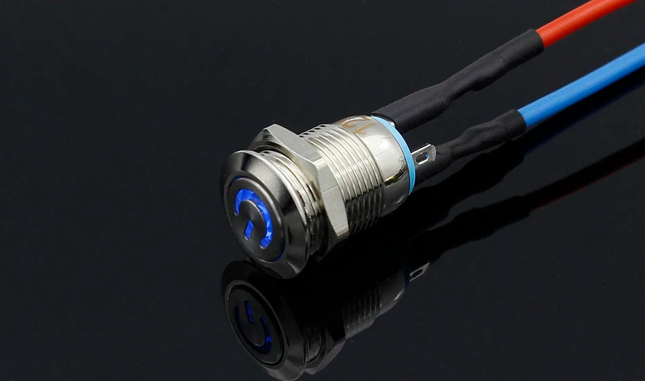 1PC 12mm 3V 5V 12V 220V Angel Eye Aluminum Metal LED Power Push Button Switch Self-reset Metal Switch Normally Open