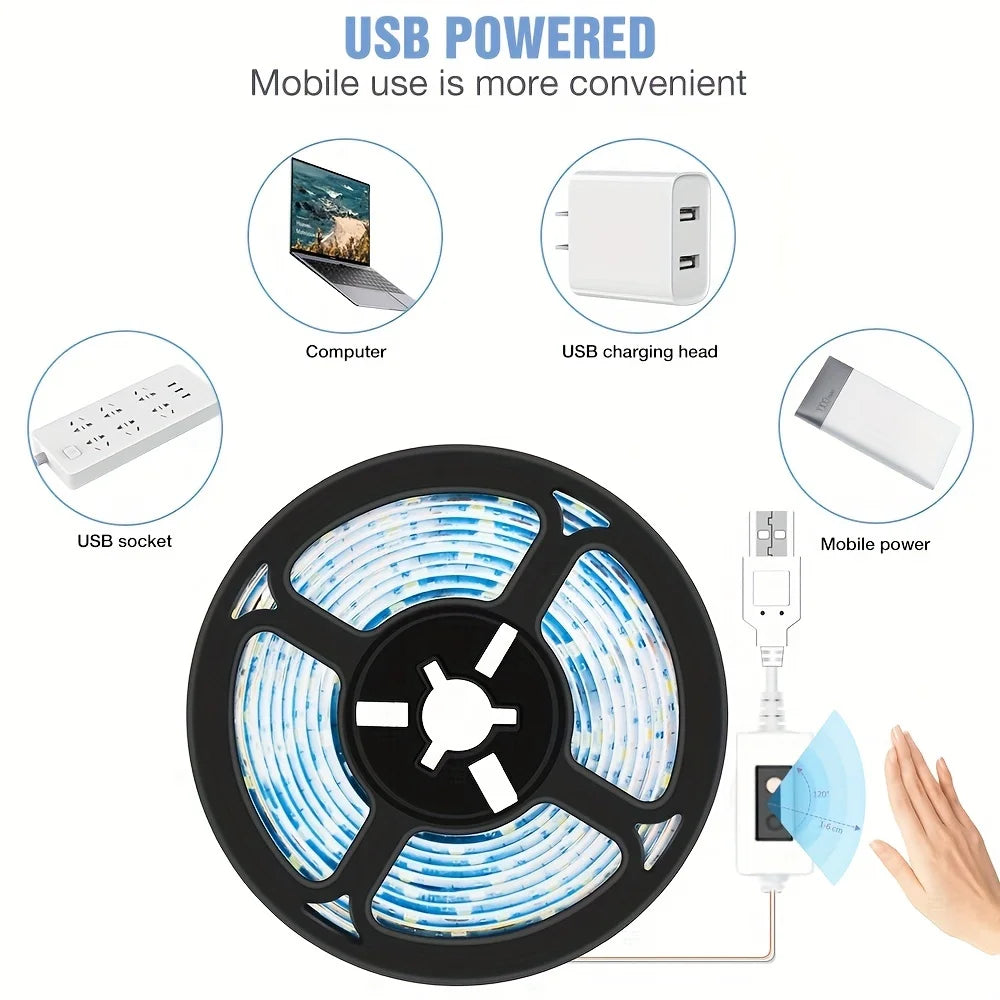 1M DC 5V Night Lights Lamp USB Gesture Sensor Dimmable 60 LEDs/m Strip Lights TV Backlight Kitchen Hand Sweep Waving Tape Diode