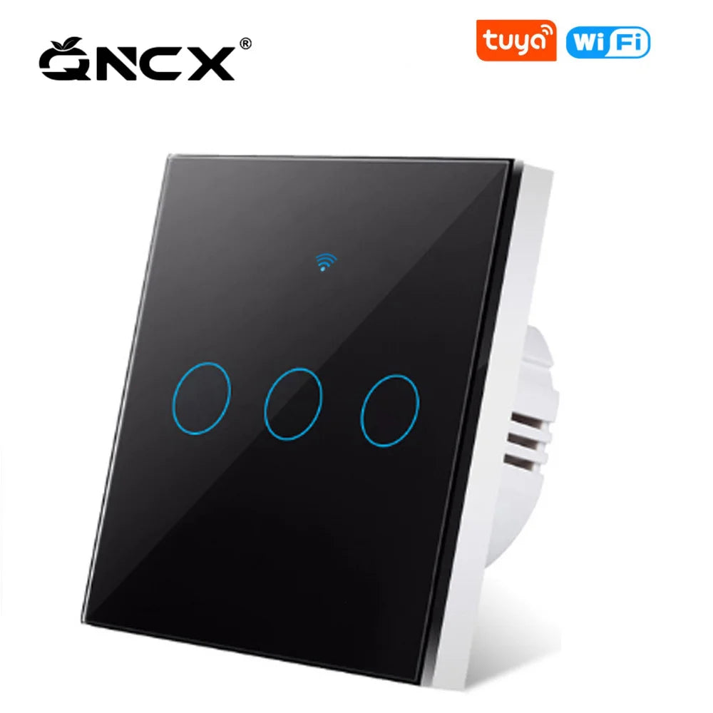 WiFi Smart Light Touch Switch Tuya Smart Life Glass Panel EU Wall Switch No Neutral Wire Smart Home For Alexa Google Home