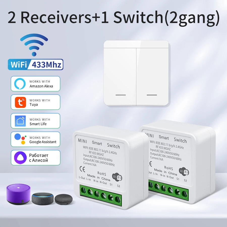 Tuya WiFi Smart Light Switch Smart Home Wireless RF 433mhz Push Button Wall Switch Via Alexa Google Home Alice Smart Life App