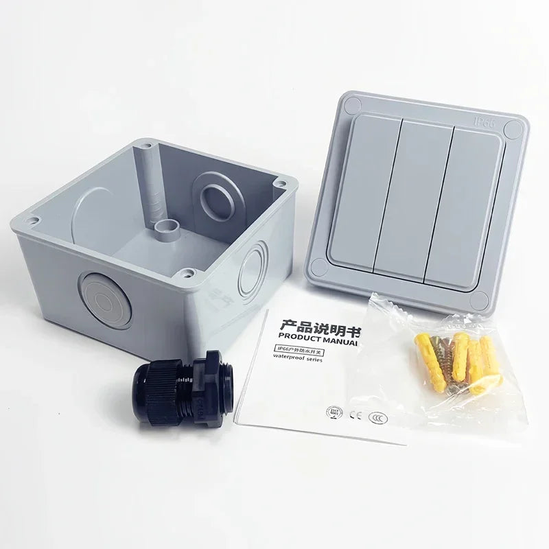 IP66 Rated Outdoor Wall Switch - 16A Weatherproof Push Button, 1/2/3 Gang for Home, Garden & Exterior Electrical Applications