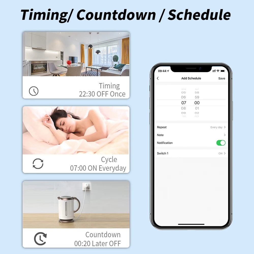 Tuya Wifi Smart Plug EU 16/20A with Power Monitor Function Wireless App Voice Remote Control Socket Works with Alexa Google Home
