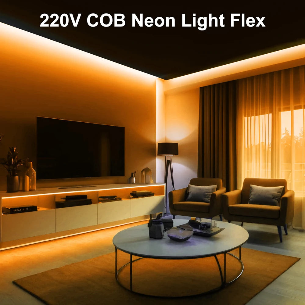 220V Switch COB LED Neon Strip Light 288LED AC EU Power Plug Kit White Pink Red 10 Color Waterproof Flex Tape Home Kitchen Decor