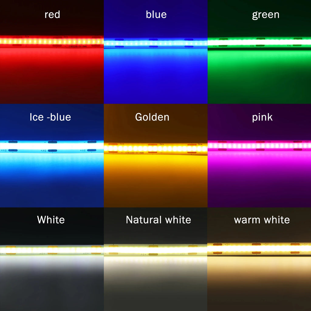 Battery Powered COB LED Strip Light 5V 320LEDs/M Flexible Diode Tape 3MM 5MM 8MM Linear Ribbon Indoor Lighting Lamp Backlight