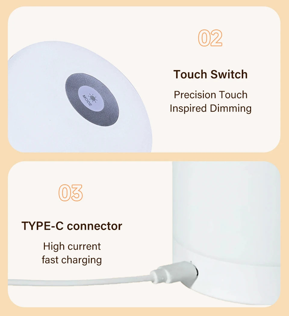 Table Lamp Bedside Lamp For Bedroom 16 Color Changing Touch Night Light RGB Remote Dimmable Rechargeable Portable Room Light