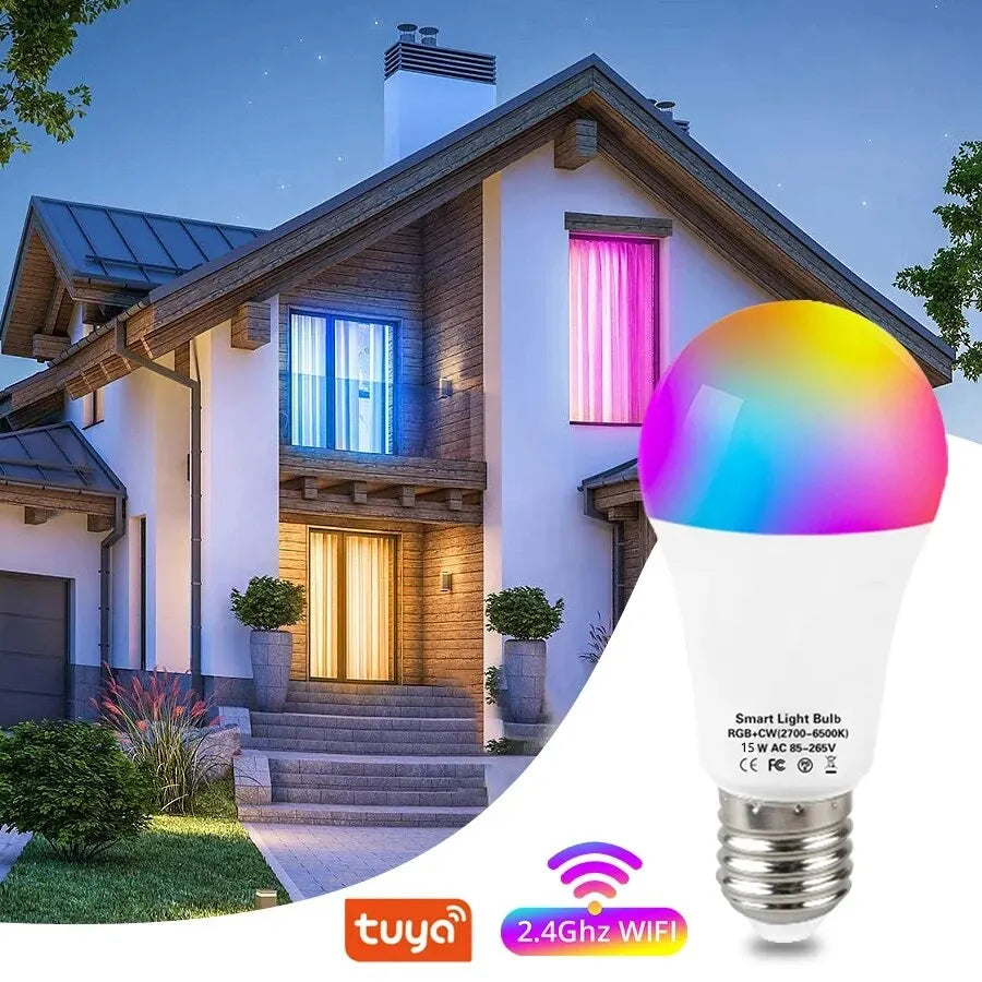 Tuya Smart WiFi LED Light Bulb E27 AC85-265V 12W 15W 18W Alexa Google Home Voice Control Smart Life APP RGB Color Changing Lamp